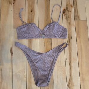 Mauve Ribbed Bikini Set - Two Piece Swimwear